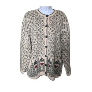 WOOLRICH Folk Art Country Tree Button Embroidered Cardigan Sweater Large